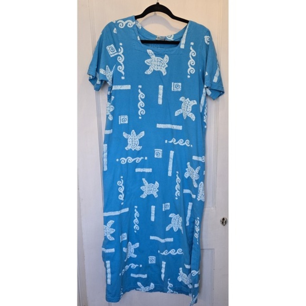 Cotton Connection Beach Poolside Maxi Dress w/ Sea Turtles & Waves Design Small